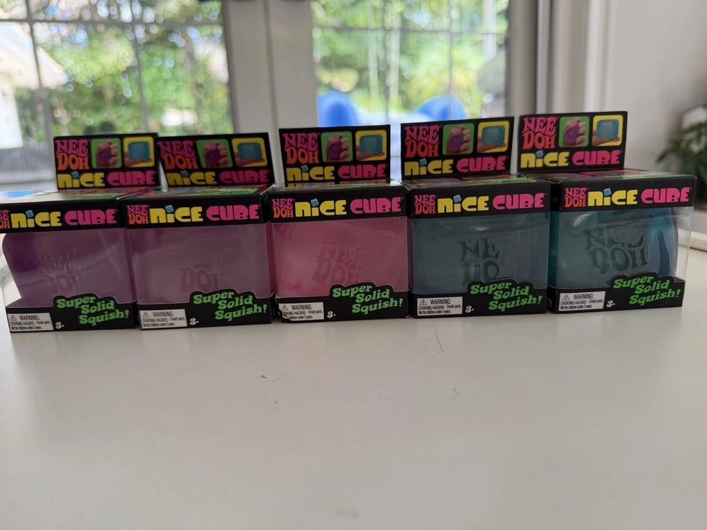 NeeDoh Nice Cube 3-Pack - Blue, Pink & Purple Squishy Sensory Fidget Cubes, Original Size