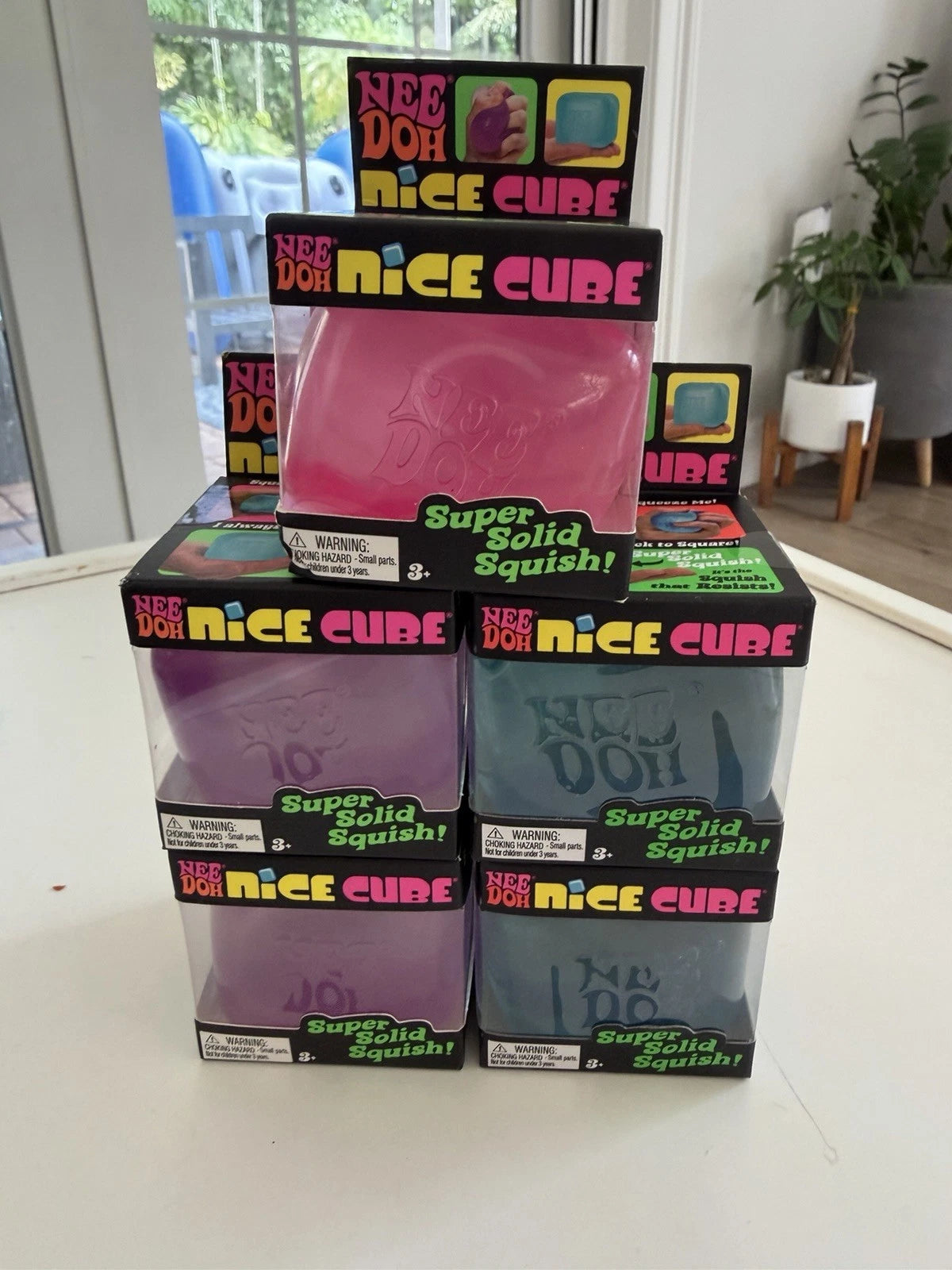 NeeDoh Nice Cube 3-Pack - Blue, Pink & Purple Squishy Sensory Fidget Cubes, Original Size